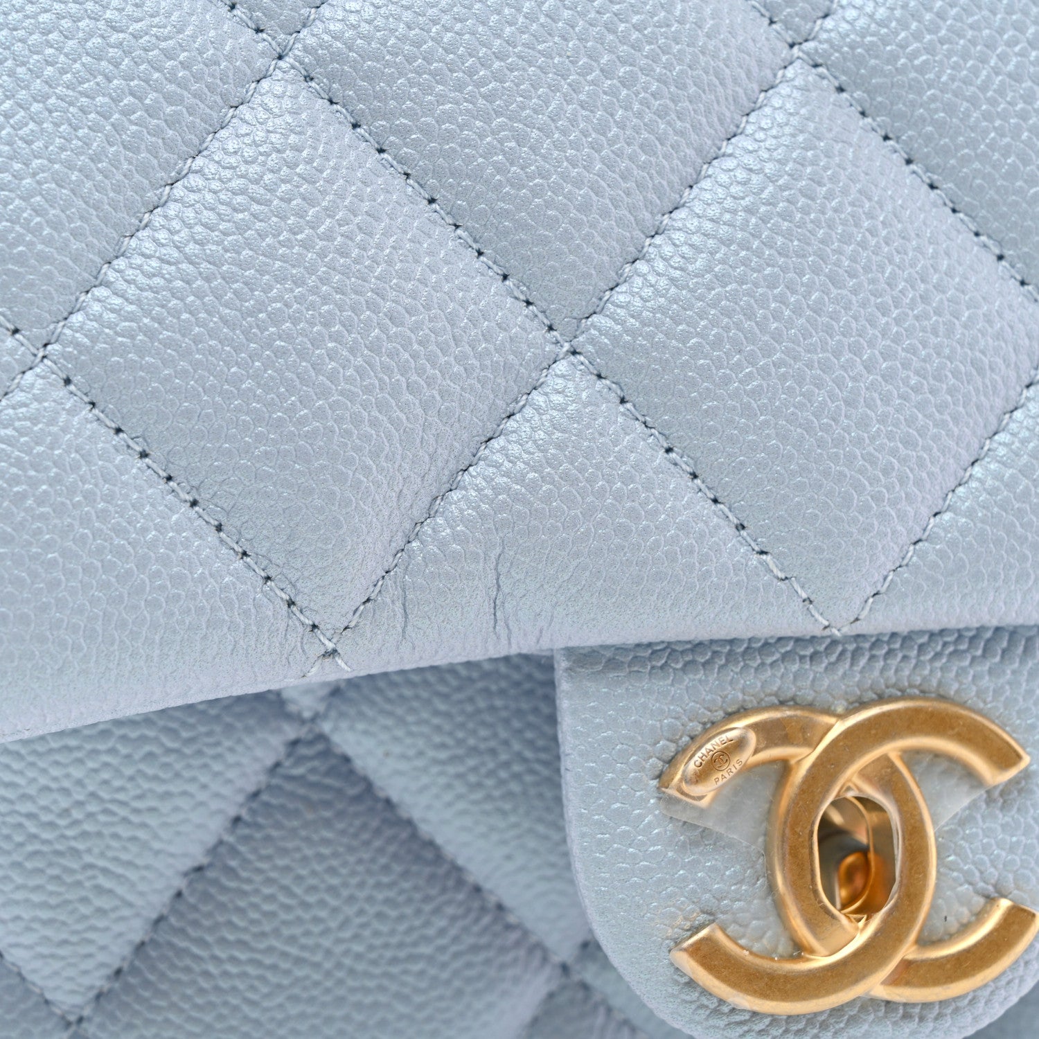 Chanel Iridescent Caviar Quilted Mini My Perfect Flap Light Blue
