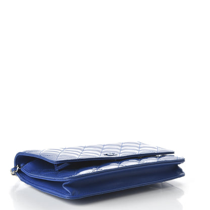 Chanel Patent Quilted Wallet On Chain WOC Blue 4 of 12
