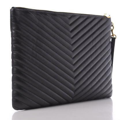 Saint Laurent Calfskin Matelasse Chevron Monogram Document Holder Black 3 of 10