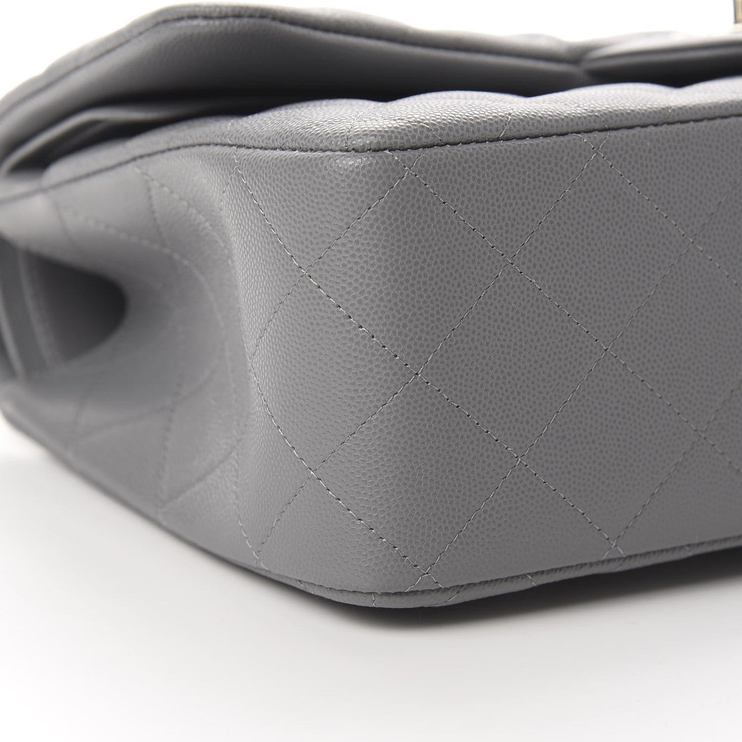 Caviar Quilted Jumbo Double Flap Grey