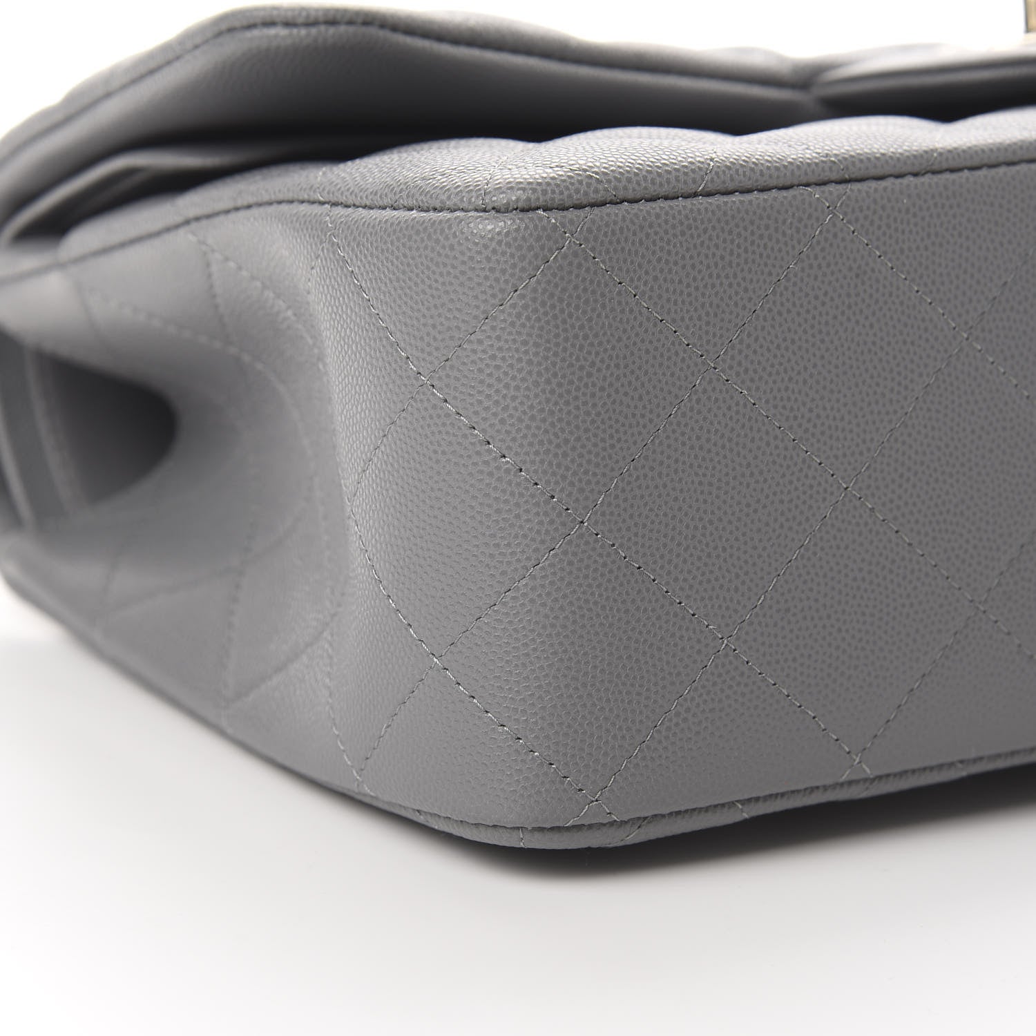 Chanel Caviar Quilted Jumbo Double Flap Grey 9 of 11