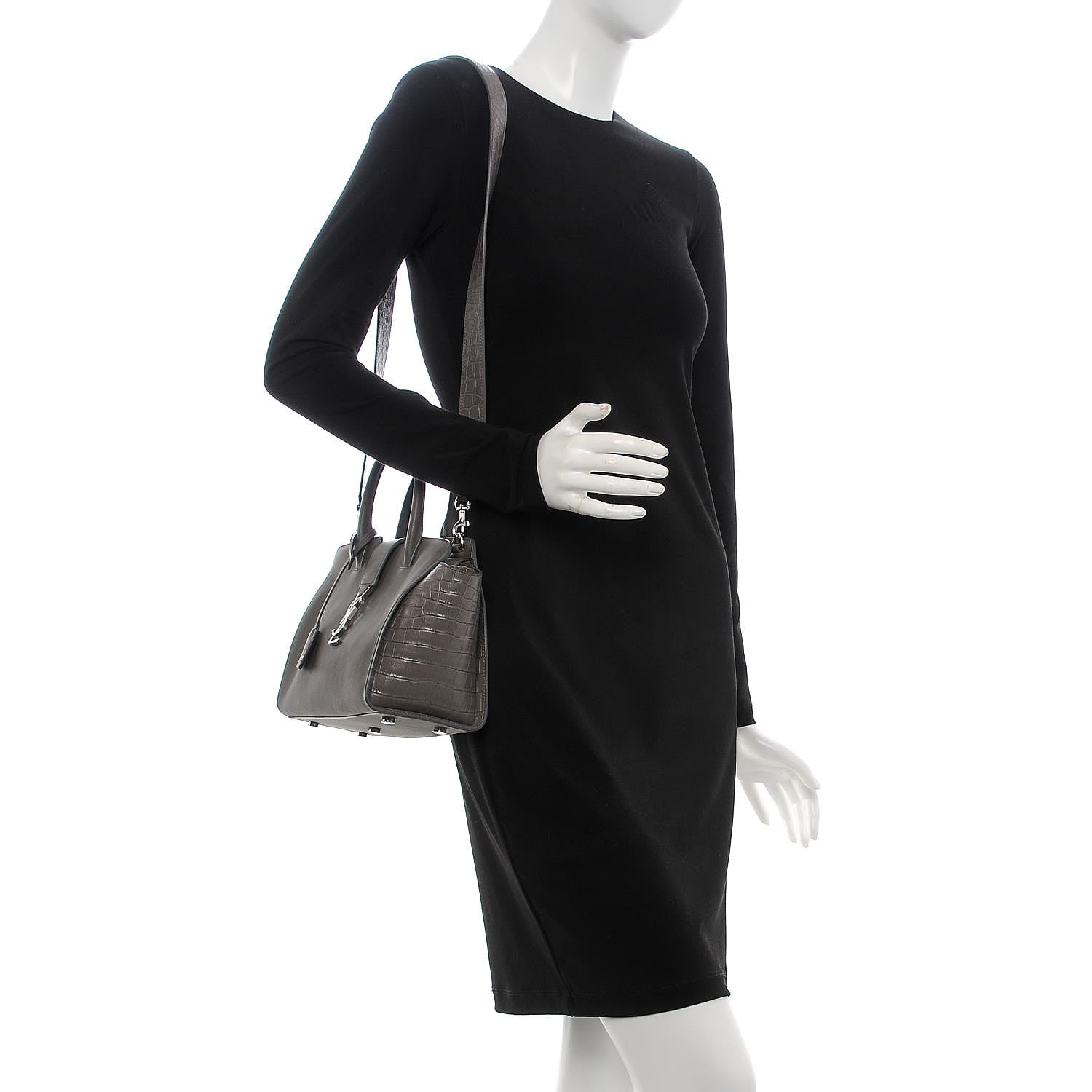 Saint Laurent Calfskin Crocodile Embossed Baby Monogram Downtown Cabas Earth 2 of 6