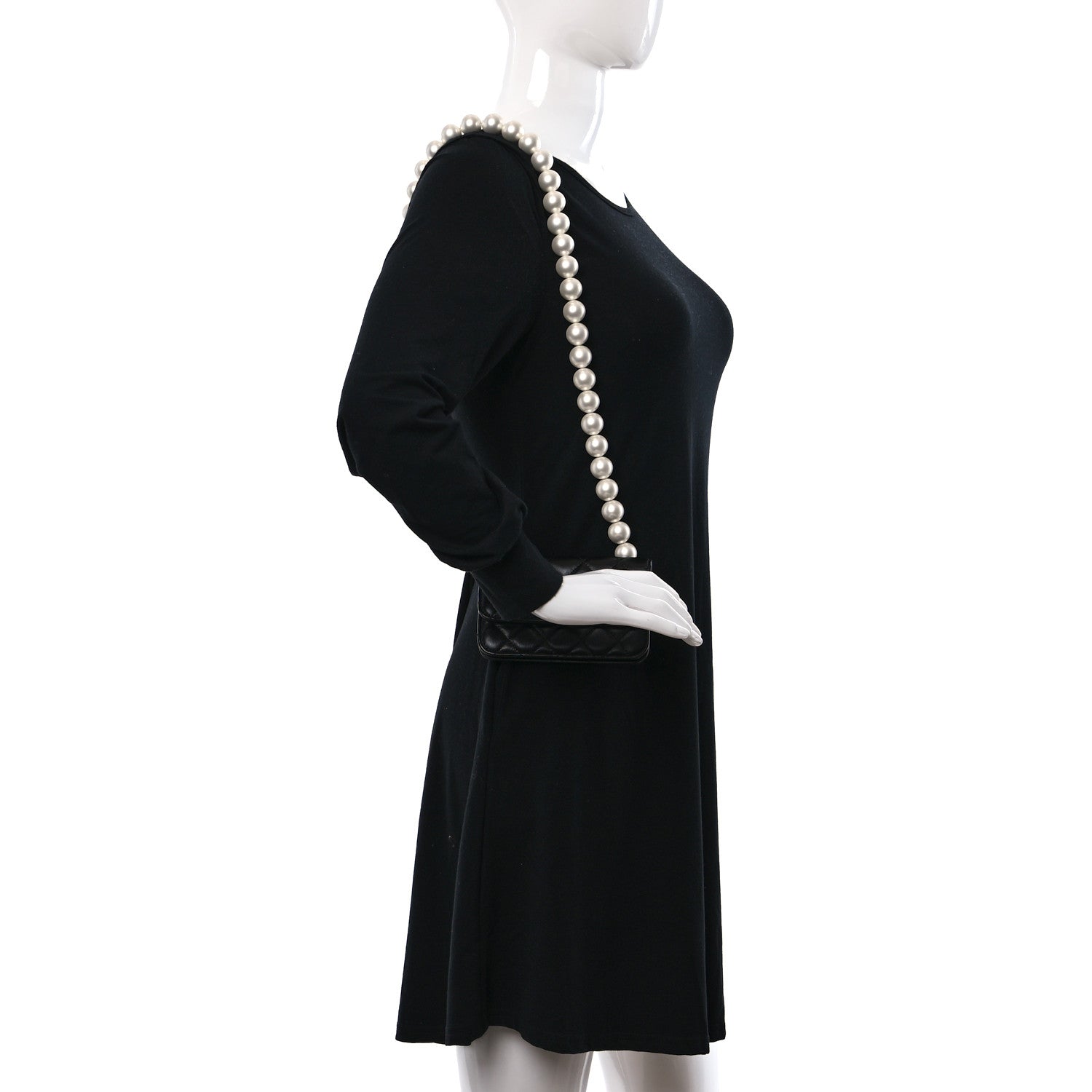 Chanel Calfskin Quilted Mini Maxi Pearls Wallet On Chain WOC Black 2 of 10