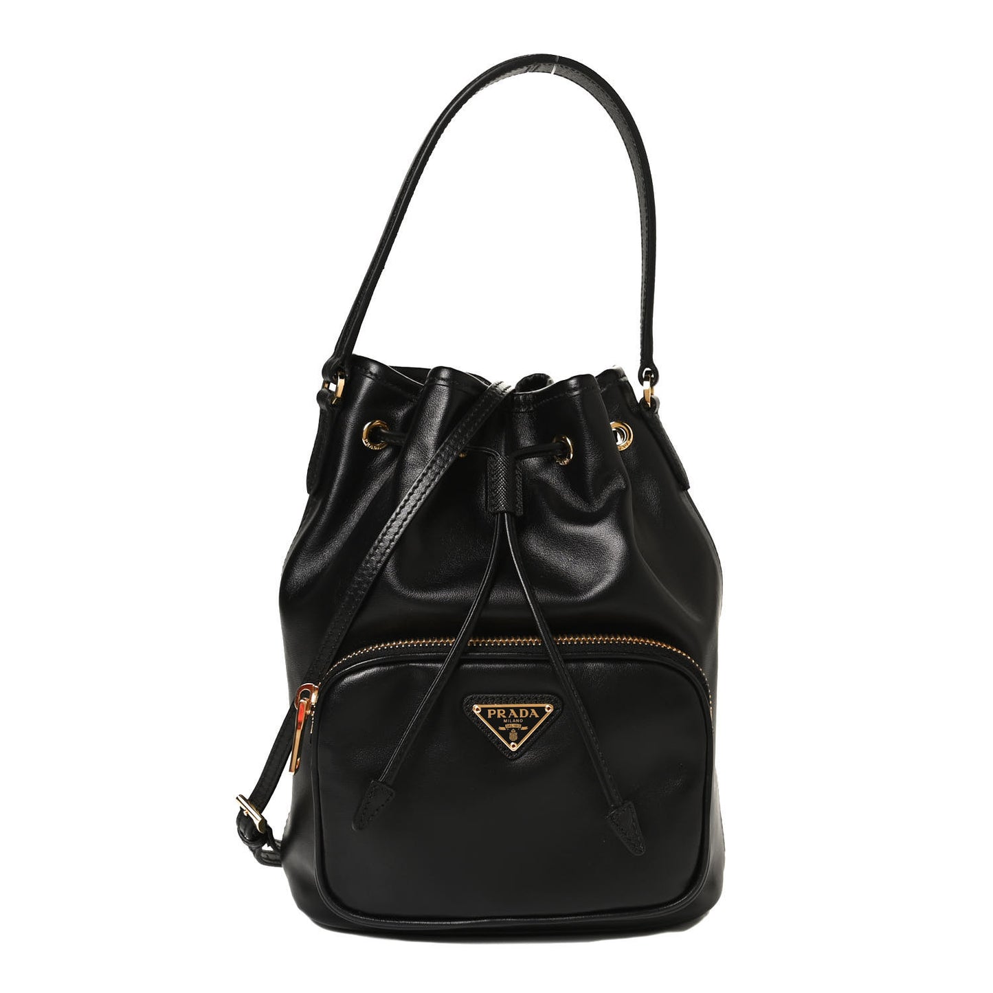 Light Calfskin Saffiano Mini Bucket Crossbody Bag Black