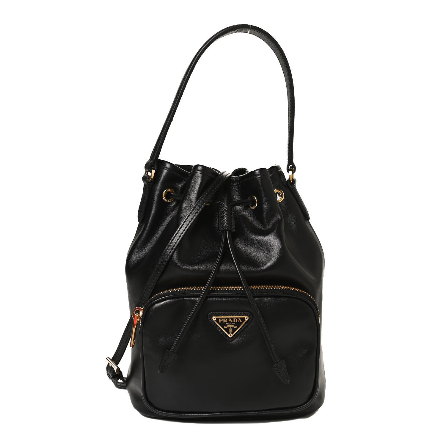 Prada Light Calfskin Saffiano Mini Bucket Crossbody Bag Black 1 of 11