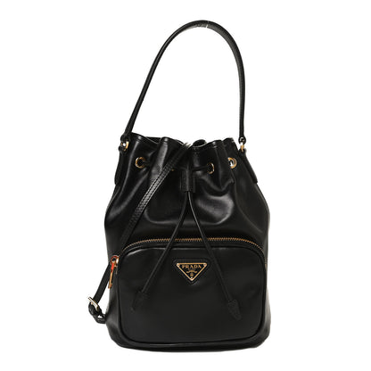 Prada Light Calfskin Saffiano Mini Bucket Crossbody Bag Black 1 of 11