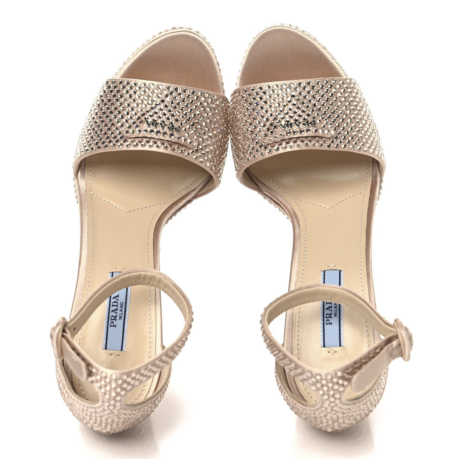 Prada Satin Crystal Triangle Logo 40/135mm Platform Sandals 38 Ninfea 2 of 8
