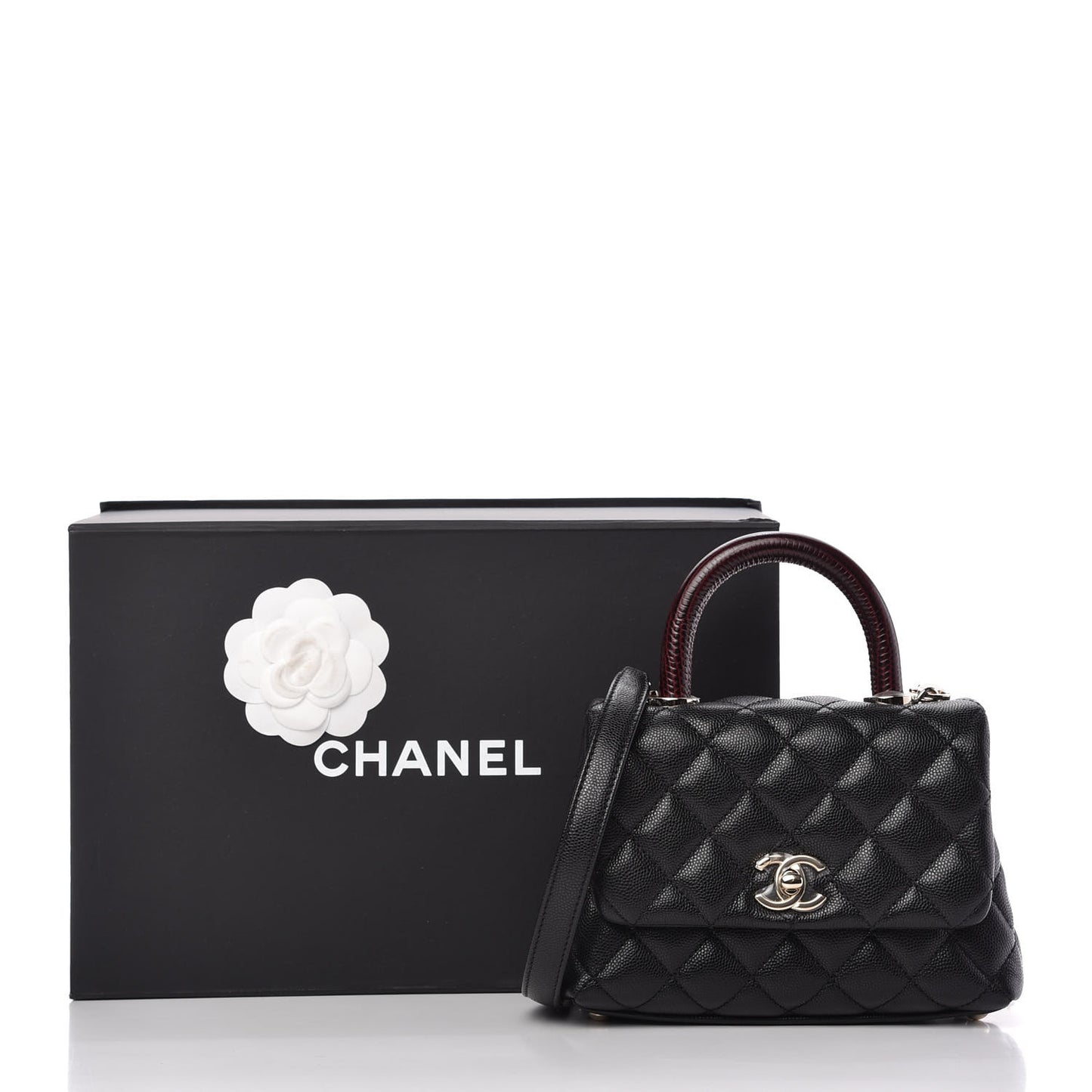 Caviar Lizard Embossed Quilted Extra Mini Coco Handle Flap Black
