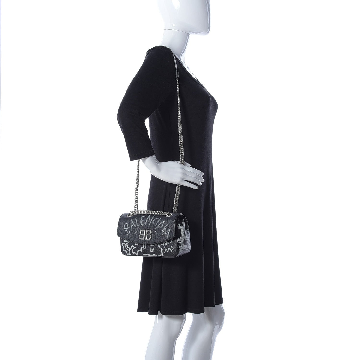 Balenciaga Veau Graffiti S BB Round Shoulder Bag Black White 2 of 9
