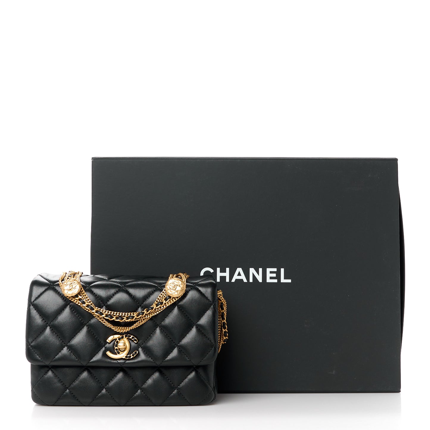 Lambskin Quilted Mini Medallion Multi Chain Flap Black
