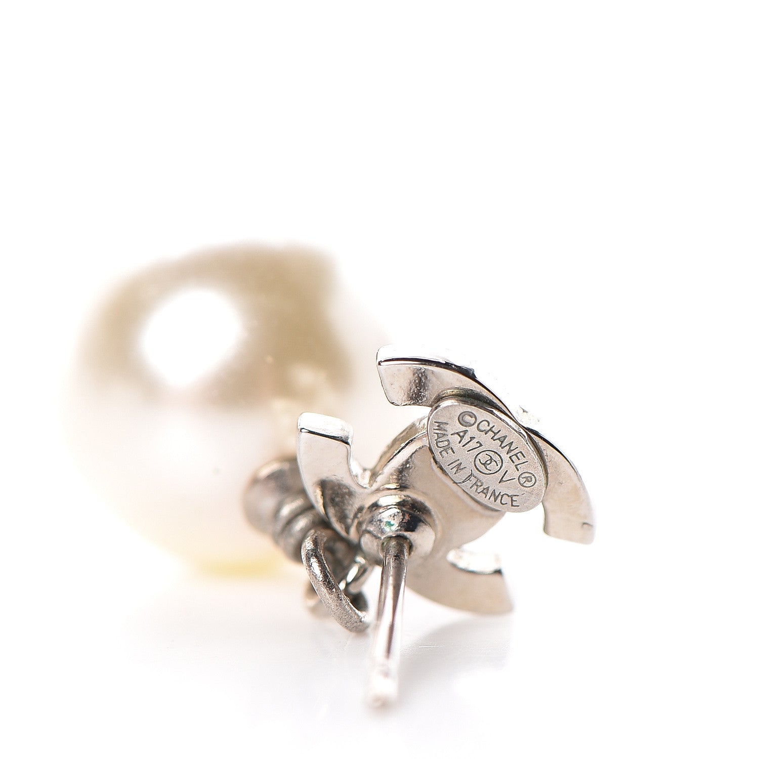 Chanel Crystal Pearl CC Drop Earrings Silver Pearly White 4 of 4