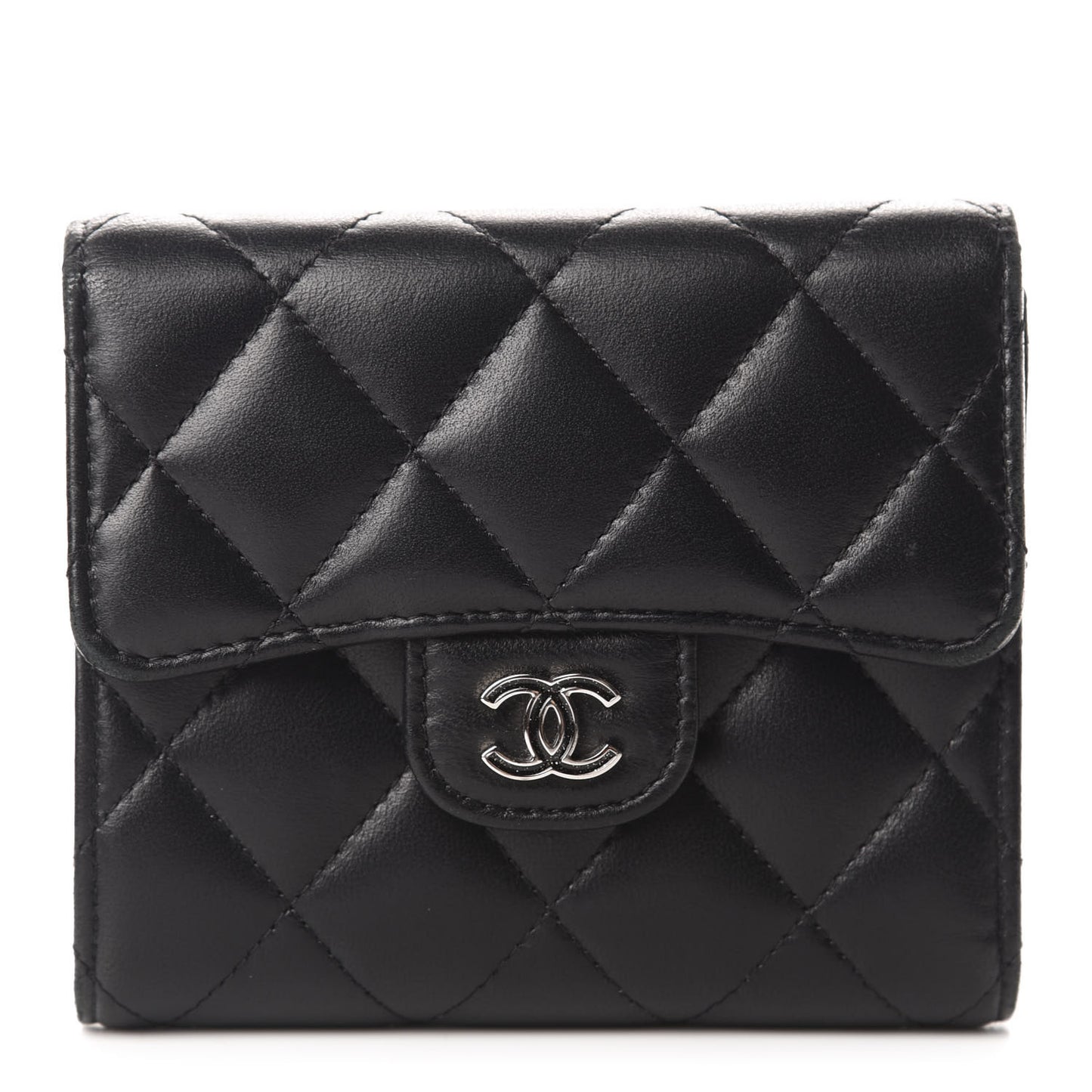 Lambskin Quilted Compact Flap Wallet Black