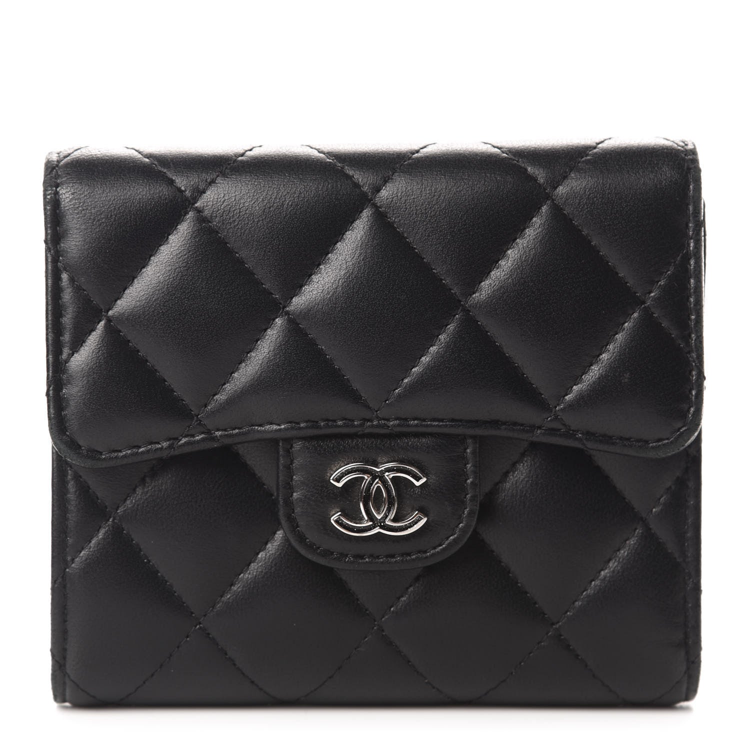 Chanel Lambskin Quilted Compact Flap Wallet Black 1 of 9