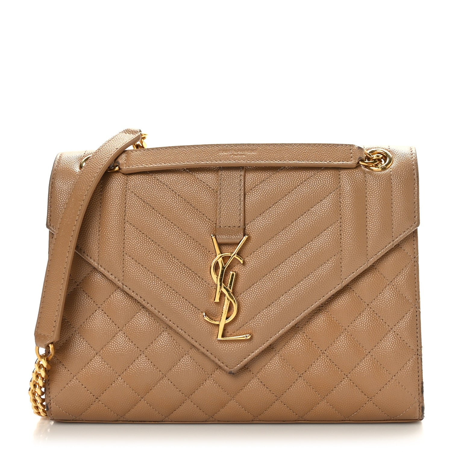 Saint Laurent Grain De Poudre Textured Mixed Matelasse Medium Triquilt Monogram Satchel Dark Beige 1 of 8