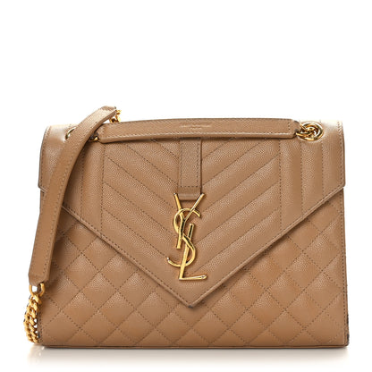 Saint Laurent Grain De Poudre Textured Mixed Matelasse Medium Triquilt Monogram Satchel Dark Beige 1 of 8