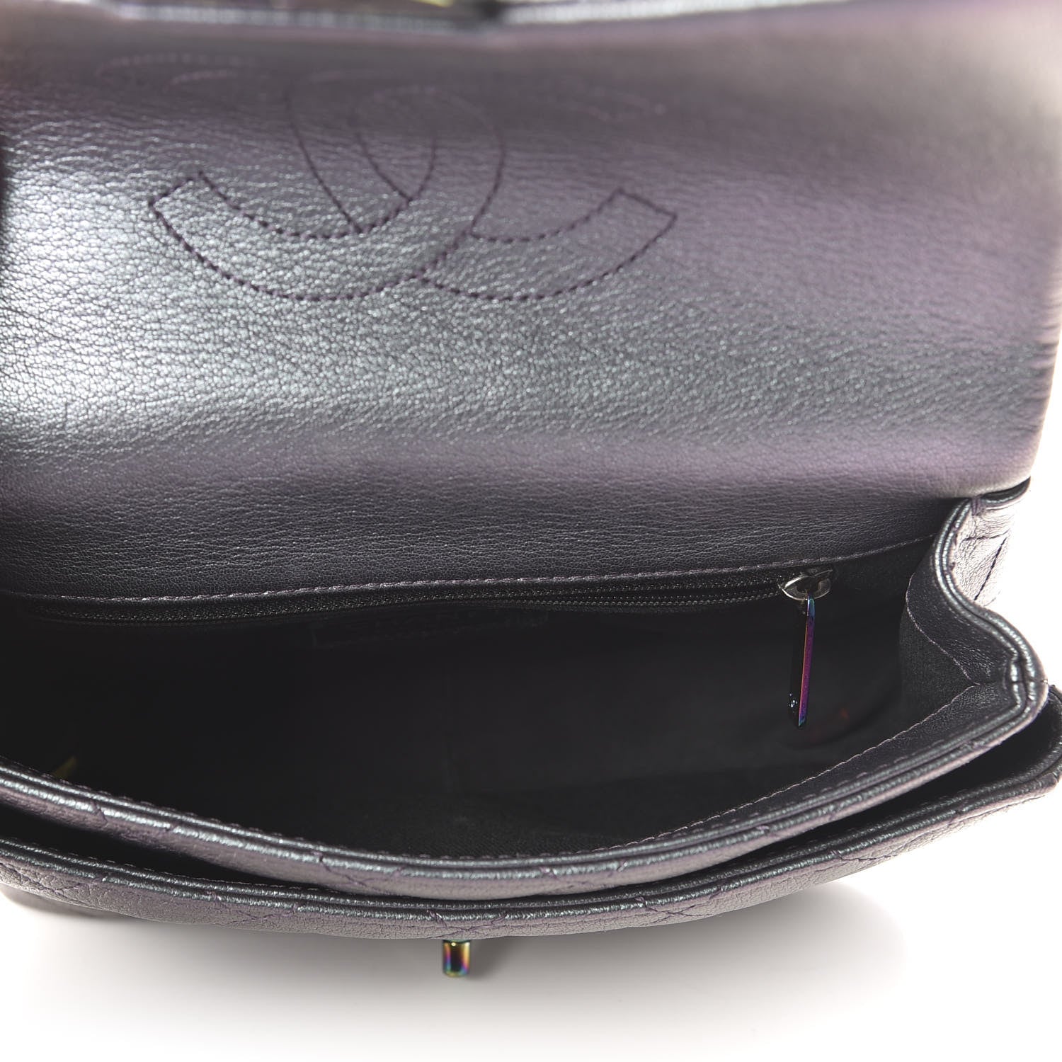 Chanel Iridescent Goatskin Quilted Small Double Carry Waist Chain Flap Purple 5 of 10