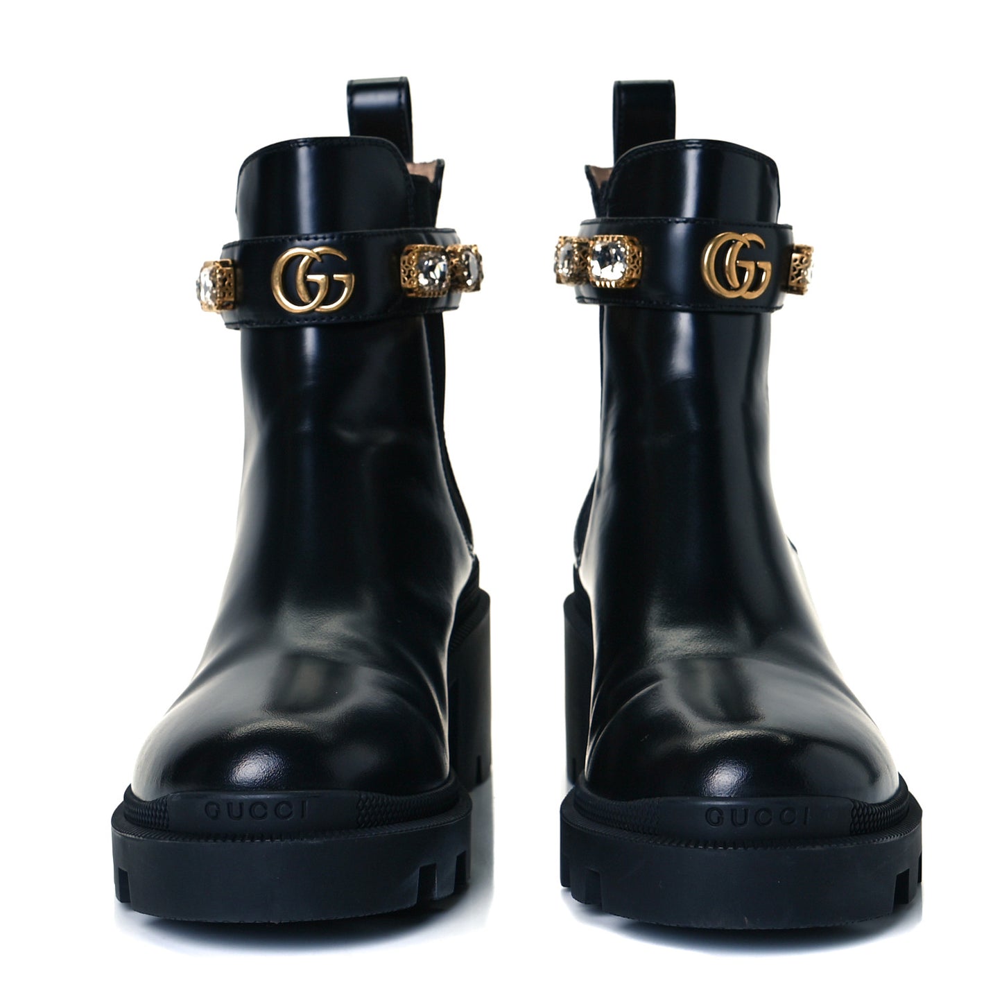 Calfskin Crystal GG Trip Chelsea Ankle Boots 37 Black