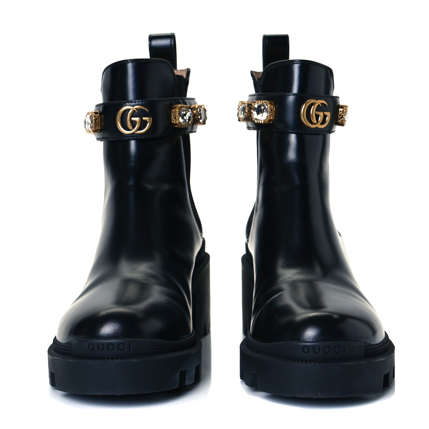 Gucci Calfskin Crystal GG Trip Chelsea Ankle Boots 37 Black 3 of 8