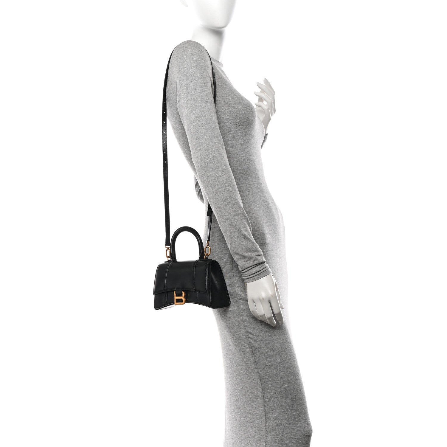 Balenciaga Shiny Box Calfskin Hourglass Top Handle Bag XS Black 2 of 11