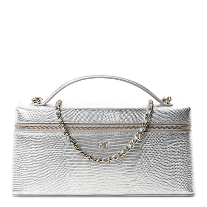 Chanel Lizard Embossed Top Handle Slim Vanity With Chain Silver 1 of 10