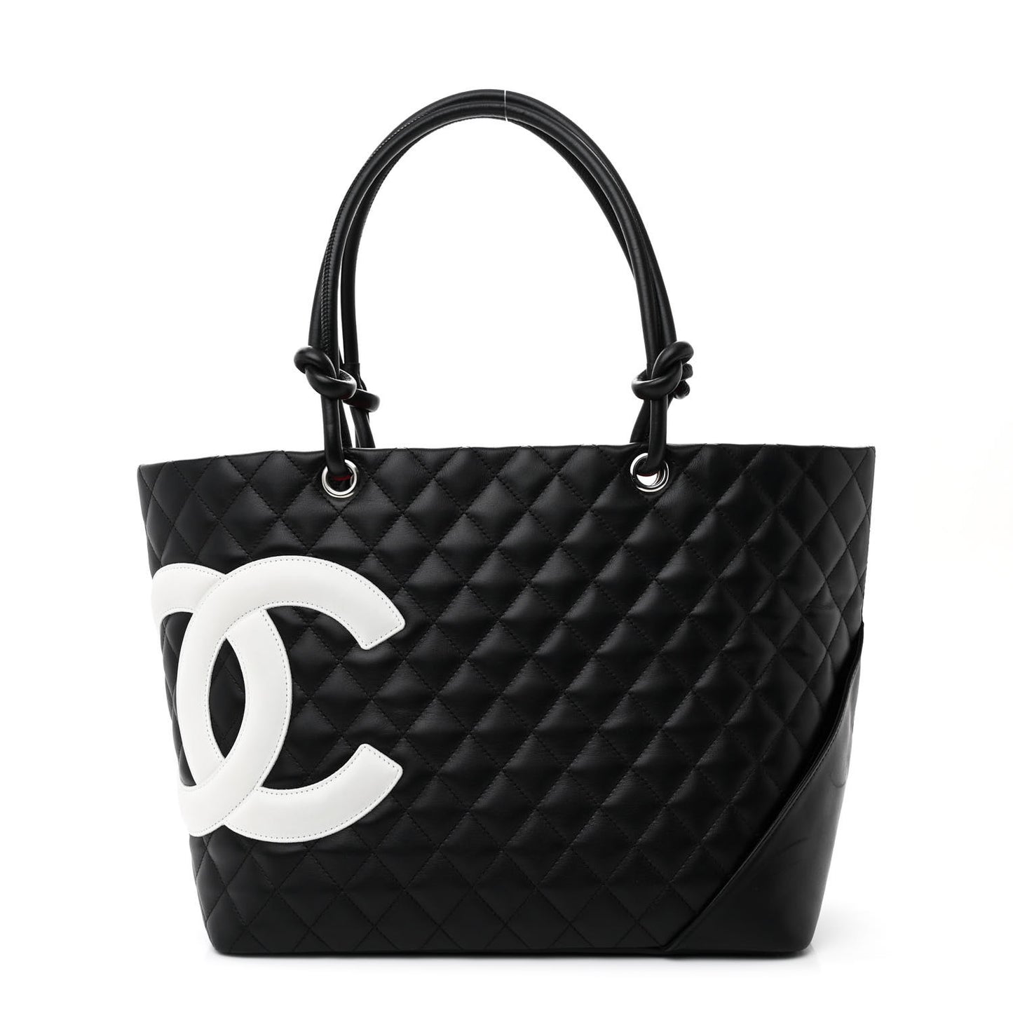 Calfskin Quilted Large Cambon Tote Black Whtie