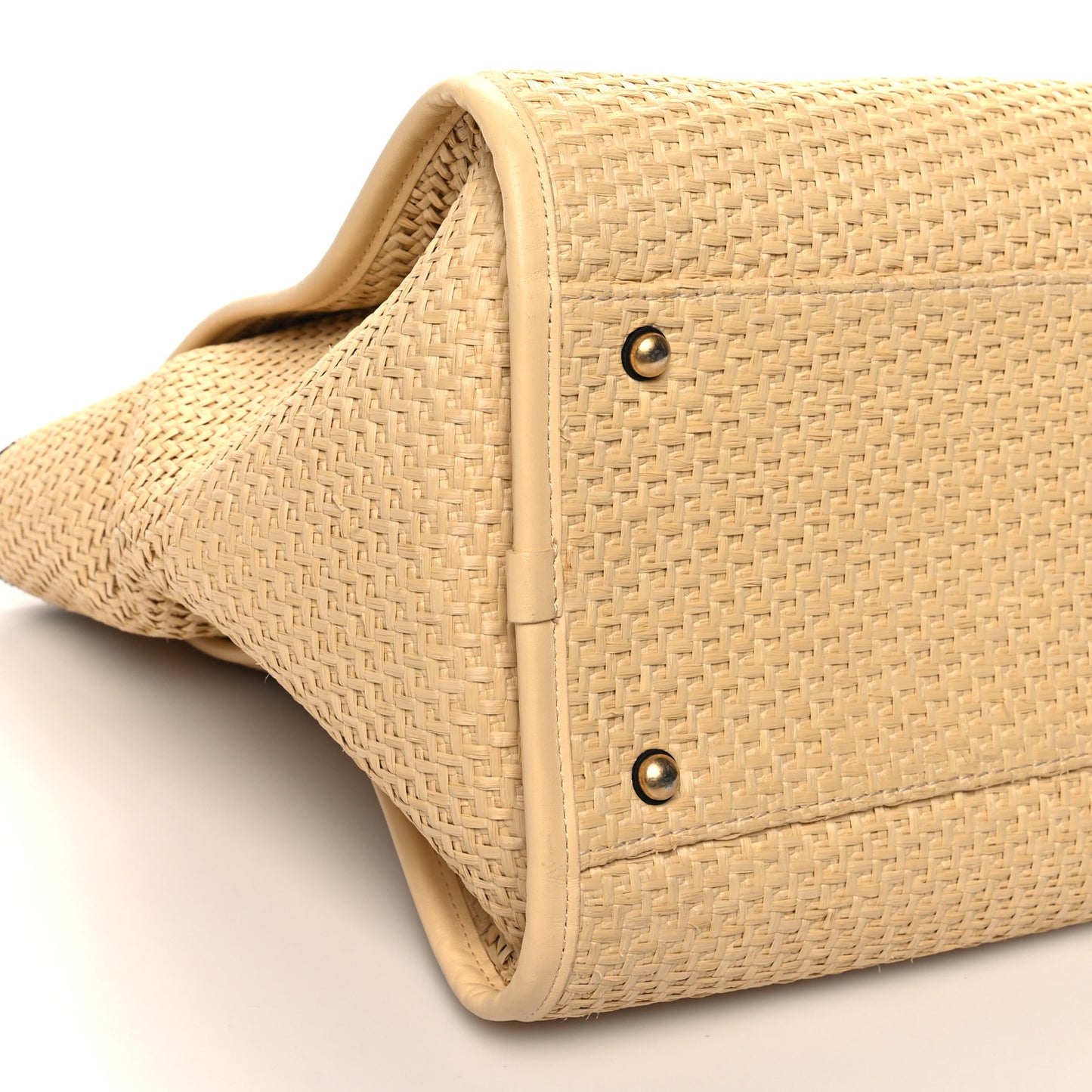 Straw Raffia Calfskin Chain Medium Deauville Tote Beige Black