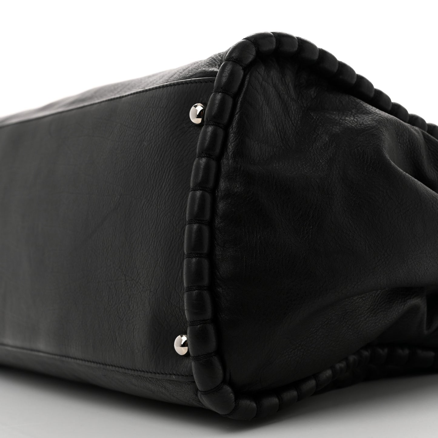 Calfskin On the Bund Open Accordion Tote Black