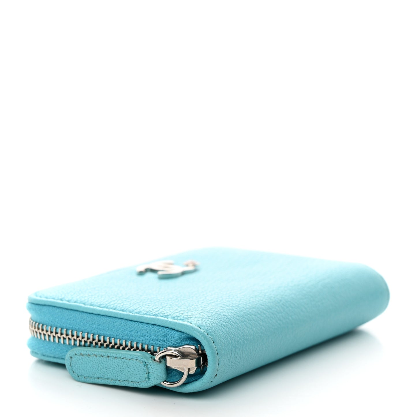 Goatskin Camellia Zip Coin Purse Blue