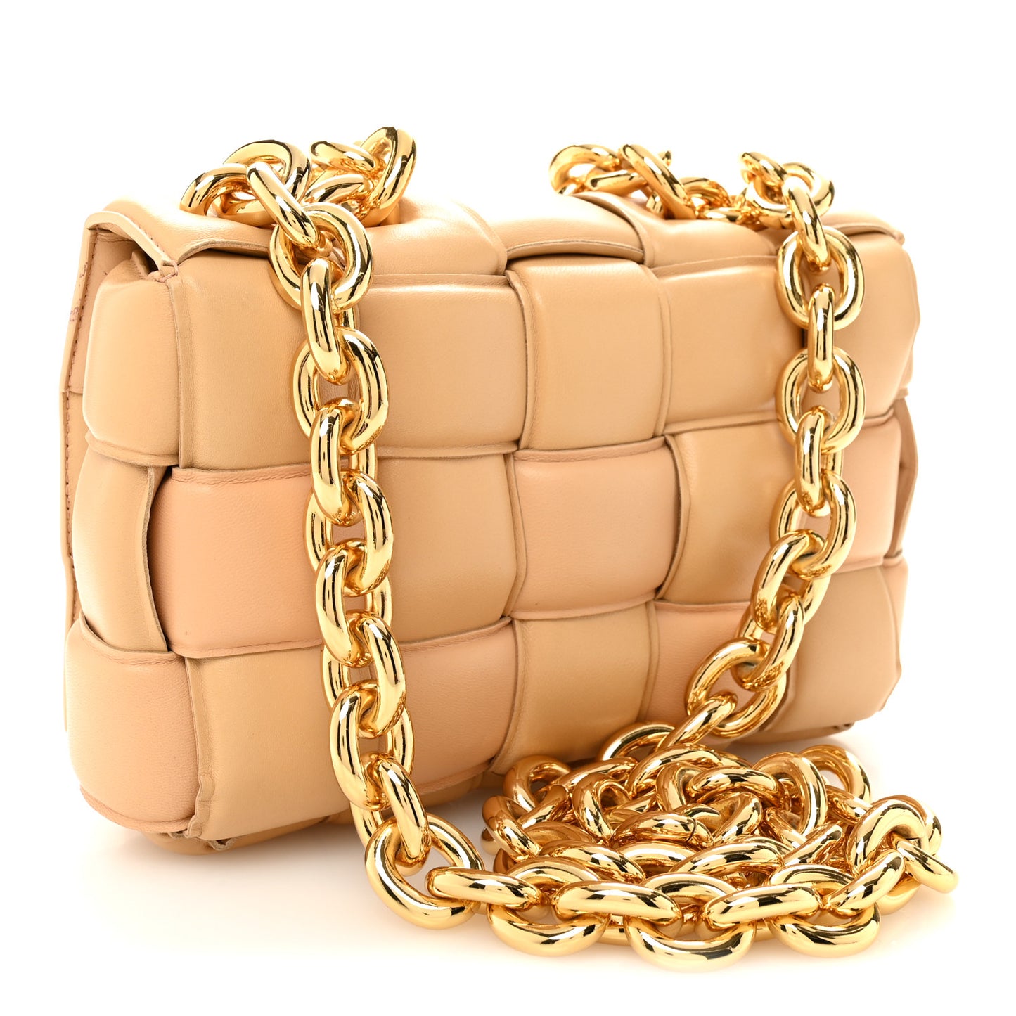 Lambskin Maxi Intreccio Padded Chain Cassette Crossbody Bag Porridge