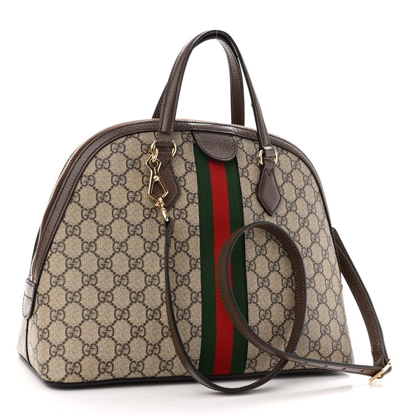 GG Supreme Monogram Web Medium Ophidia Top Handle Dome Bag Brown