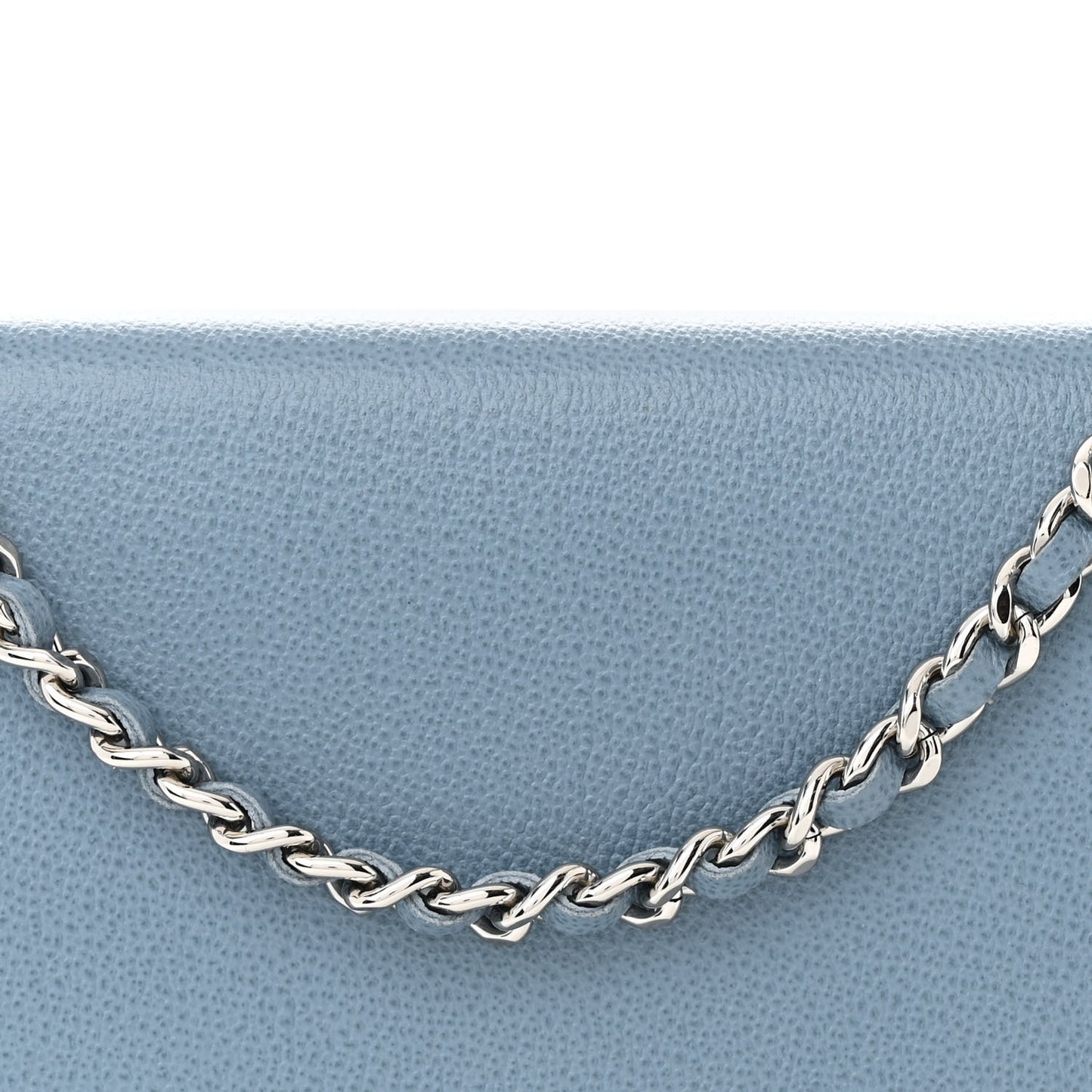 Grained Calfskin Quilted CC Box Wallet On Chain WOC Blue