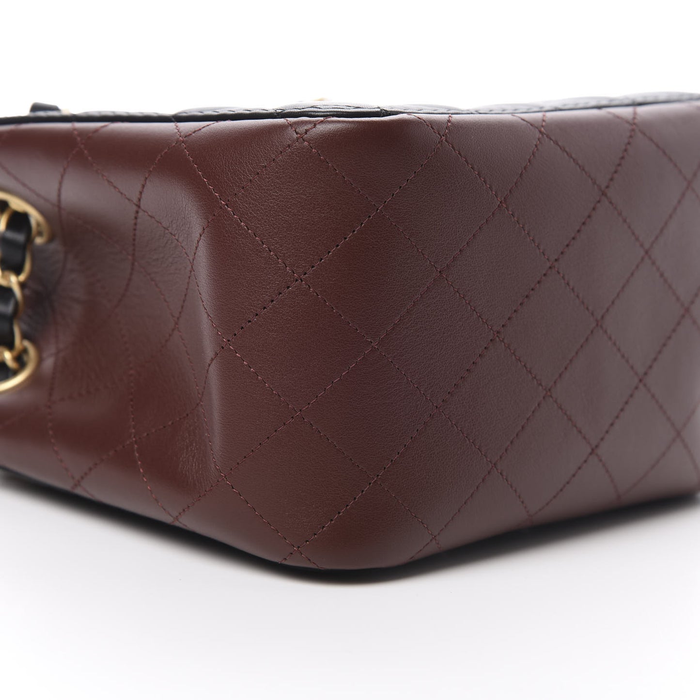 Calfskin Quilted Strap Into Bucket Bag Black Brown