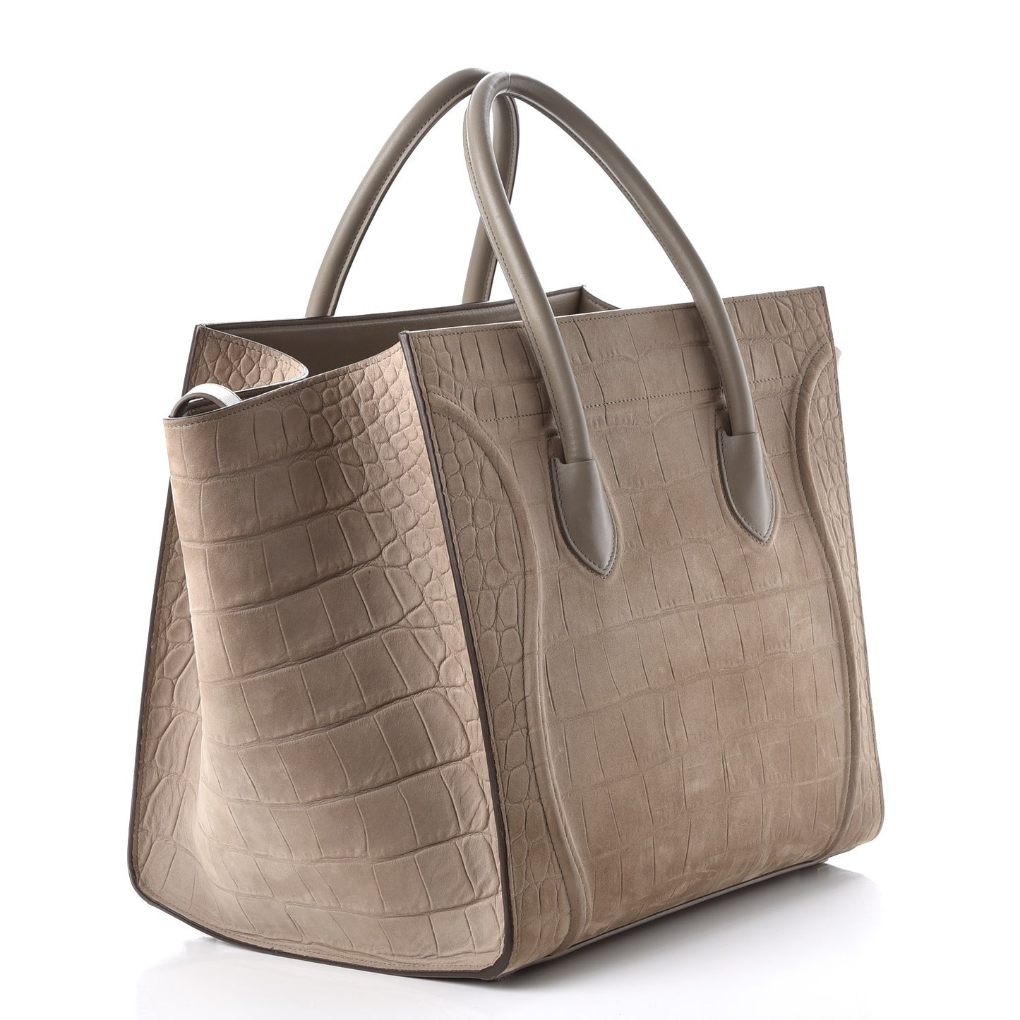 Crocodile Embossed Nubuck Medium Phantom Luggage Beige