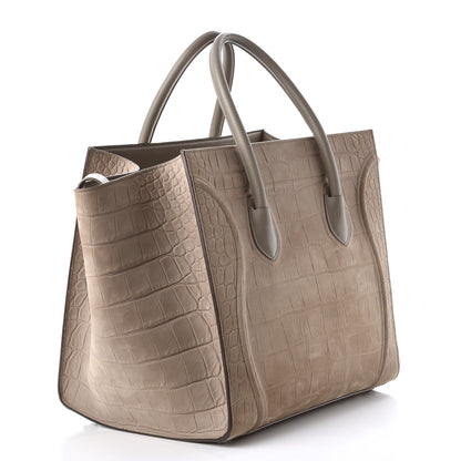 Celine Crocodile Embossed Nubuck Medium Phantom Luggage Beige 3 of 14