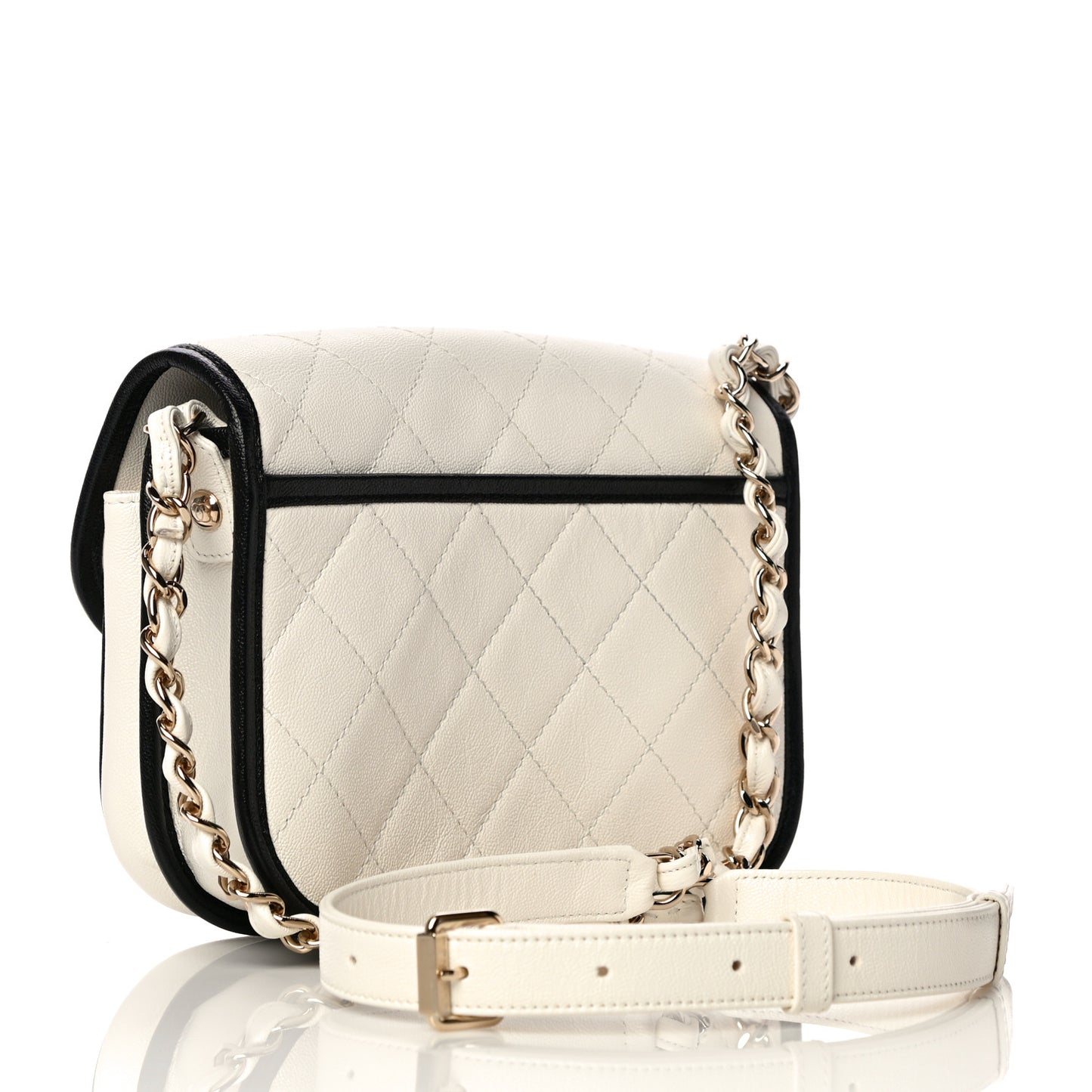 Caviar Quilted Round Messenger Flap White Black