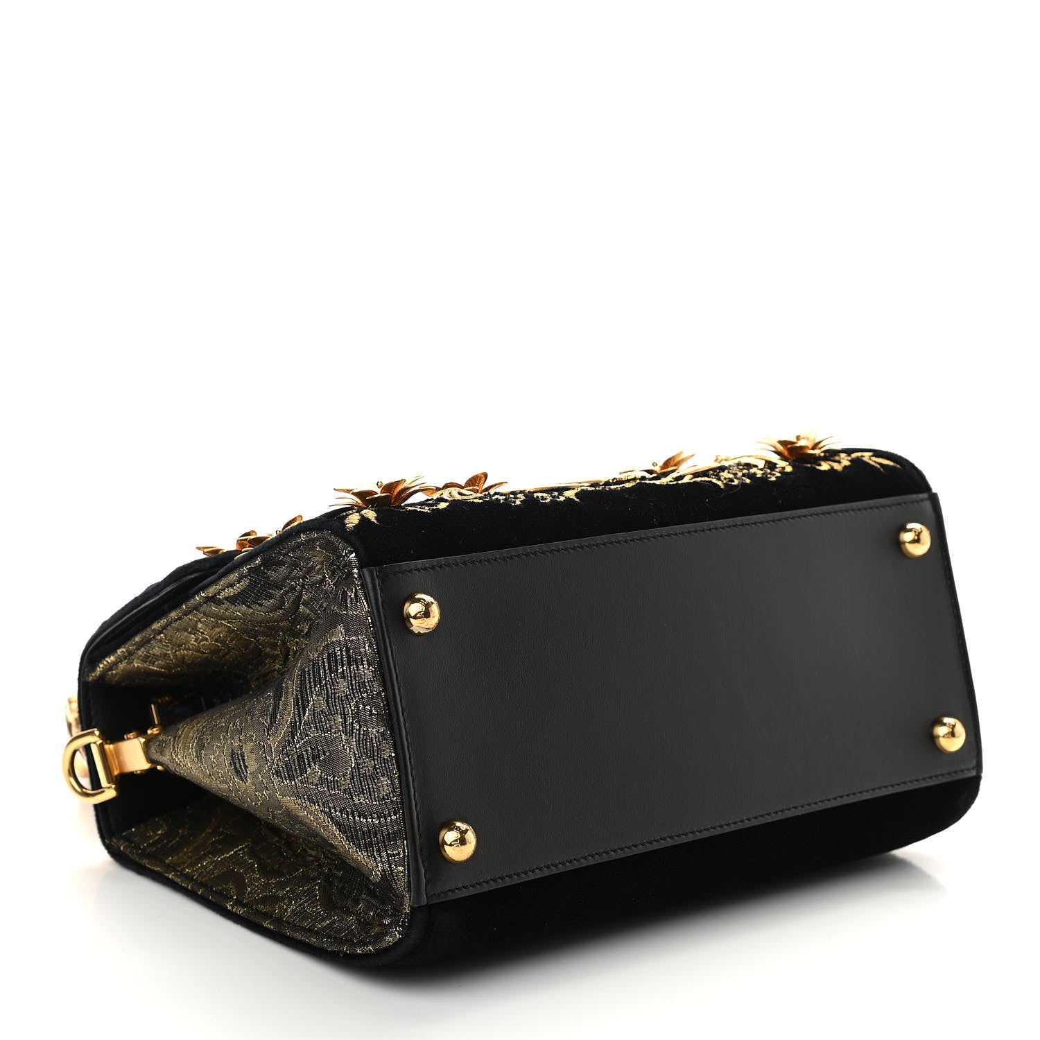 Dolce & Gabbana Velvet Floral Embellished Welcome Satchel Black Gold 4 of 10