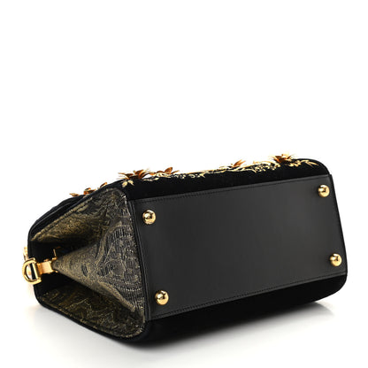 Dolce & Gabbana Velvet Floral Embellished Welcome Satchel Black Gold 4 of 10