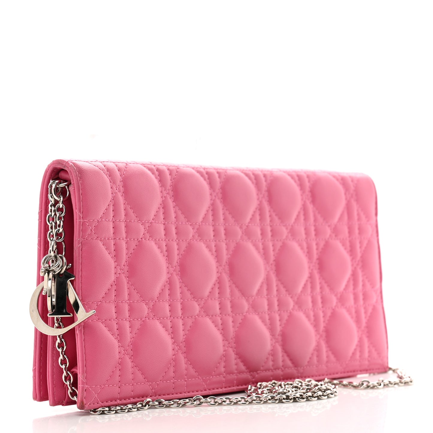 Lambskin Cannage Lady Dior Convertible Clutch Fuchsia