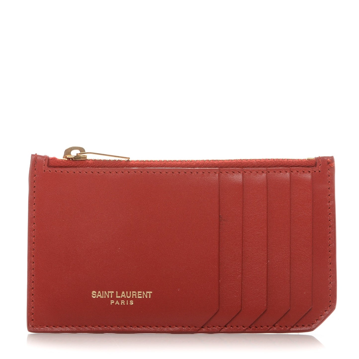 Calfskin 5 Fragments Zip Pouch Card Holder New Red
