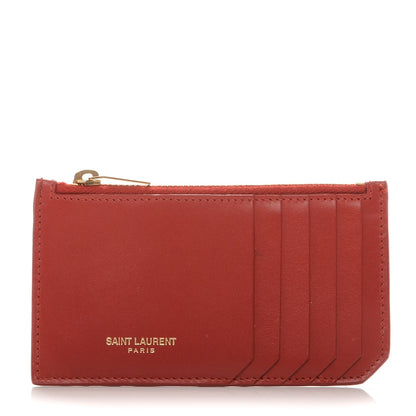 Saint Laurent Calfskin 5 Fragments Zip Pouch Card Holder New Red 1 of 6