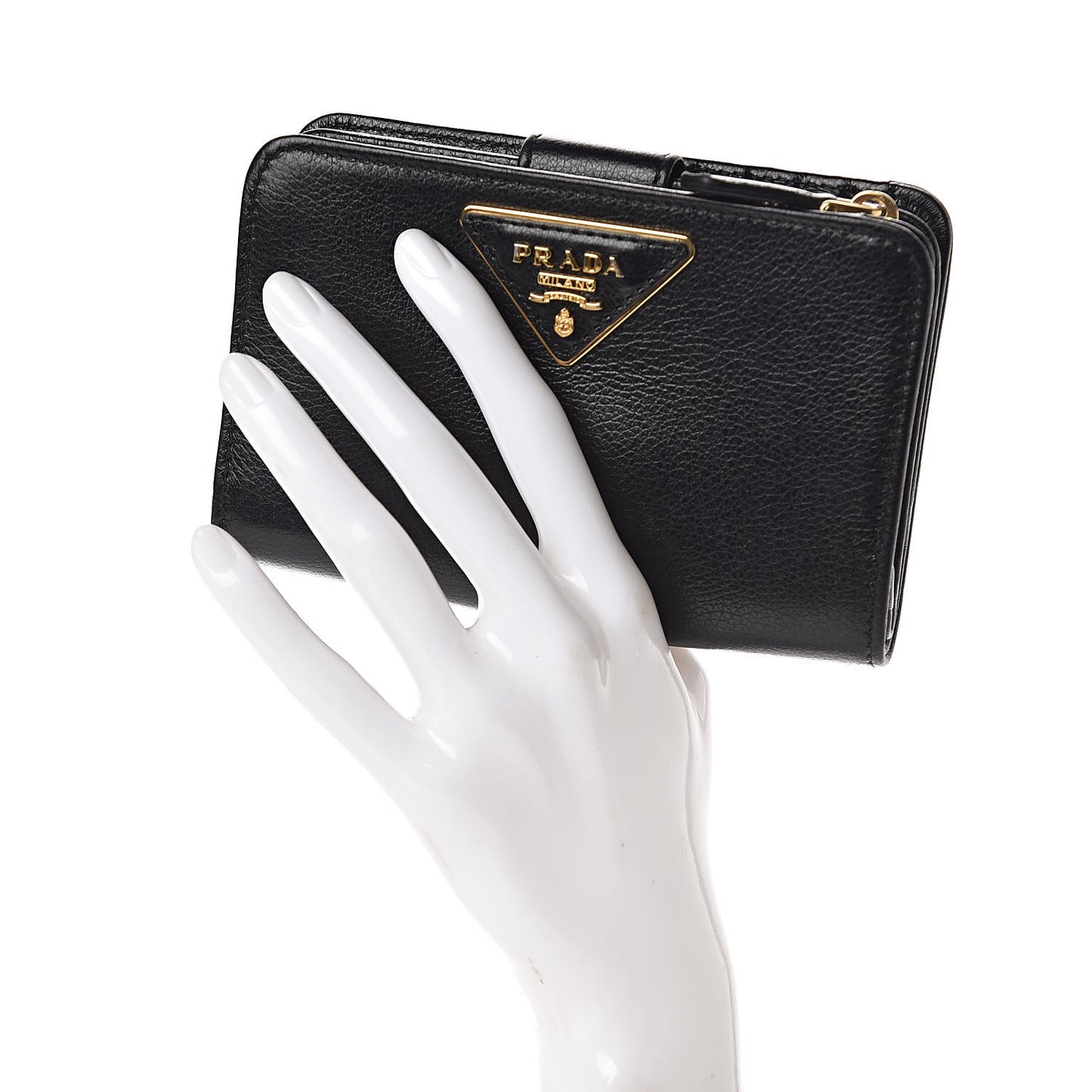 Glace Calfskin Compact Triangle Wallet Black