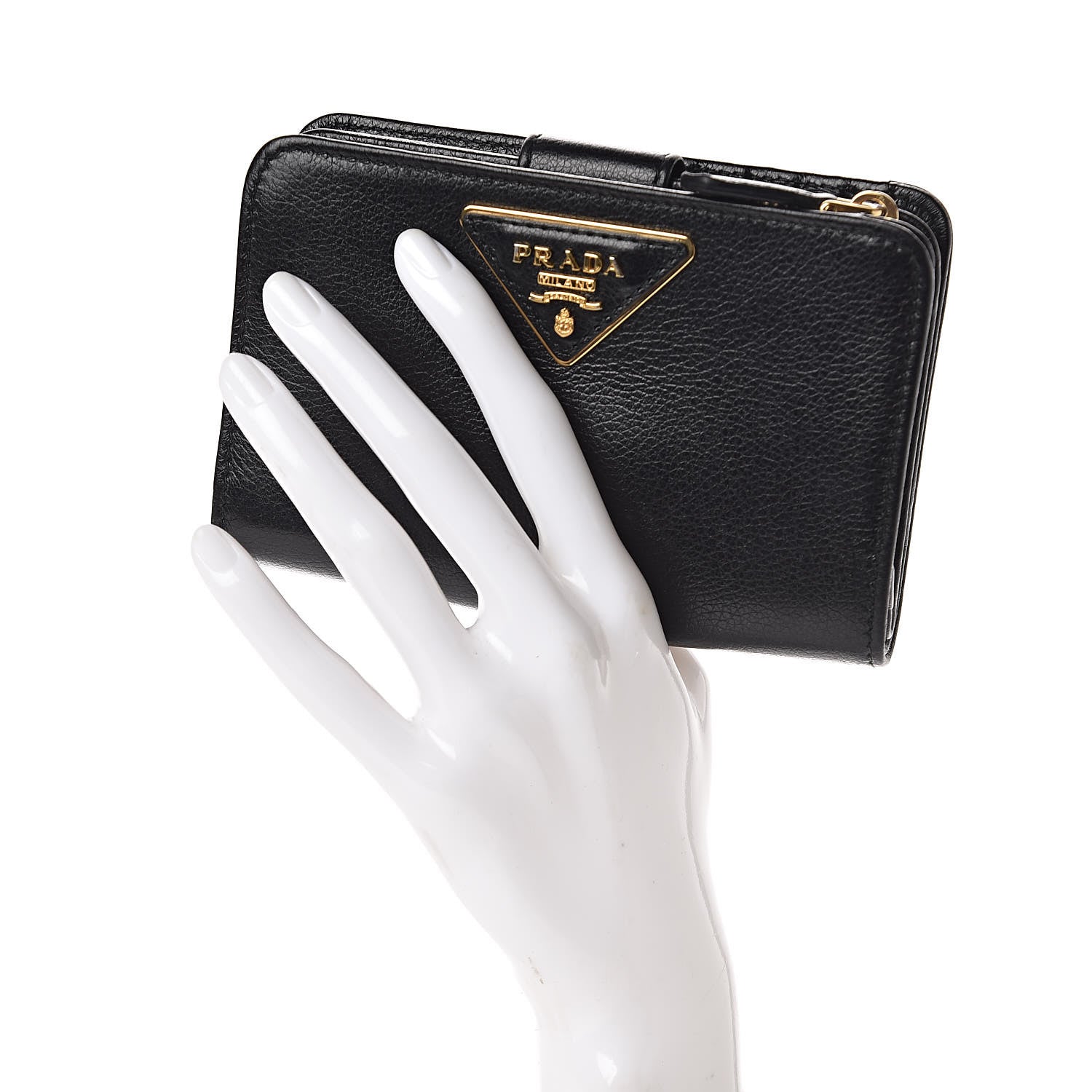 Prada Glace Calfskin Compact Triangle Wallet Black 2 of 7