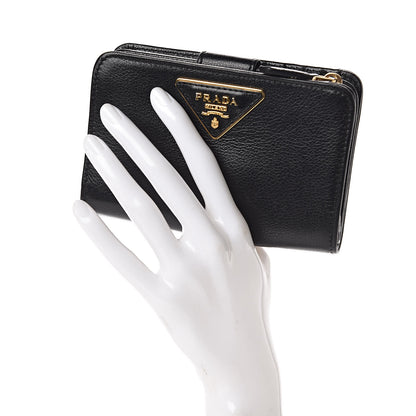 Prada Glace Calfskin Compact Triangle Wallet Black 2 of 7
