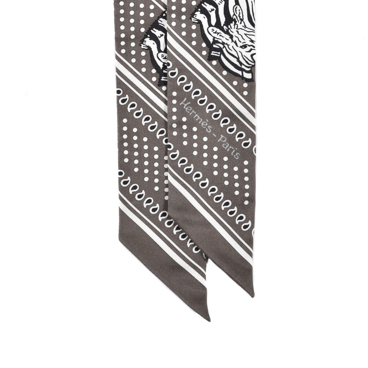 Hermes Silk Les Zebres Twilly Gris Taupe Black White 2 of 4
