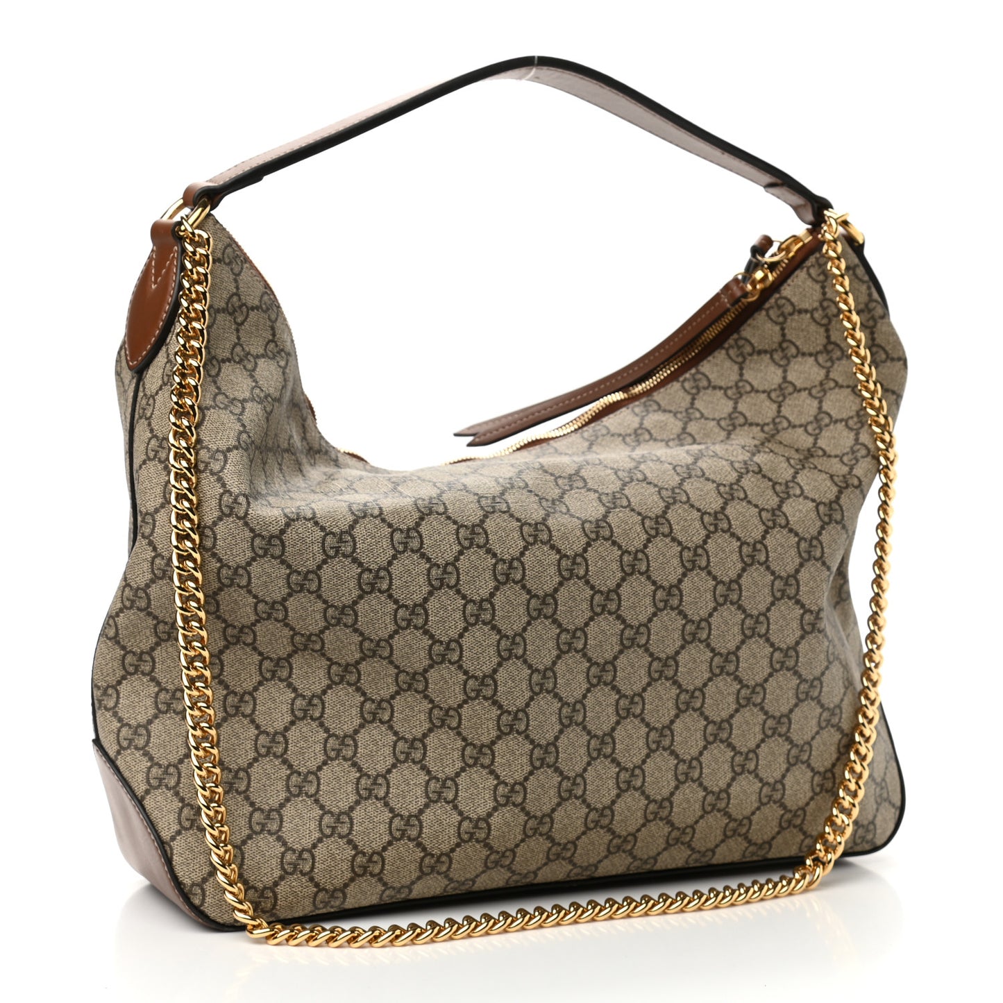 GG Supreme Monogram Large Linea A Hobo Light Brown