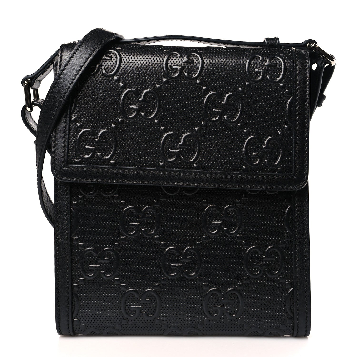 Gucci Calfskin GG Tennis Embossed Messenger Bag Black 1 of 9