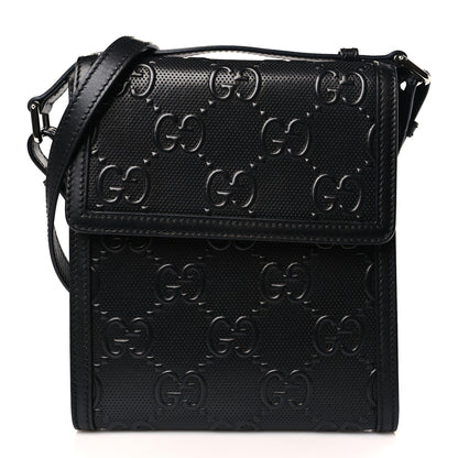 Gucci Calfskin GG Tennis Embossed Messenger Bag Black 1 of 9