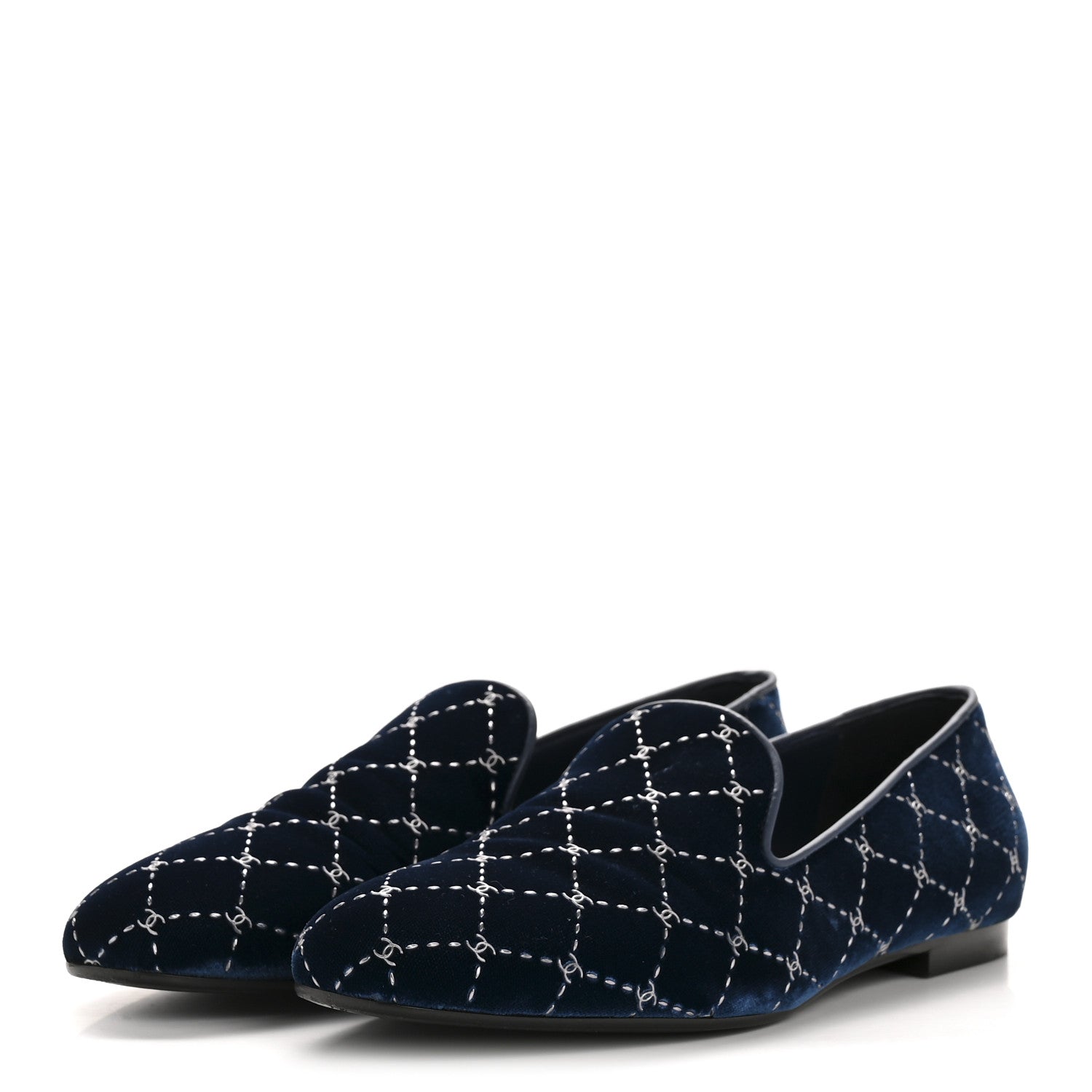 Chanel Velvet Moccasin Loafers 40 Blue 4 of 11