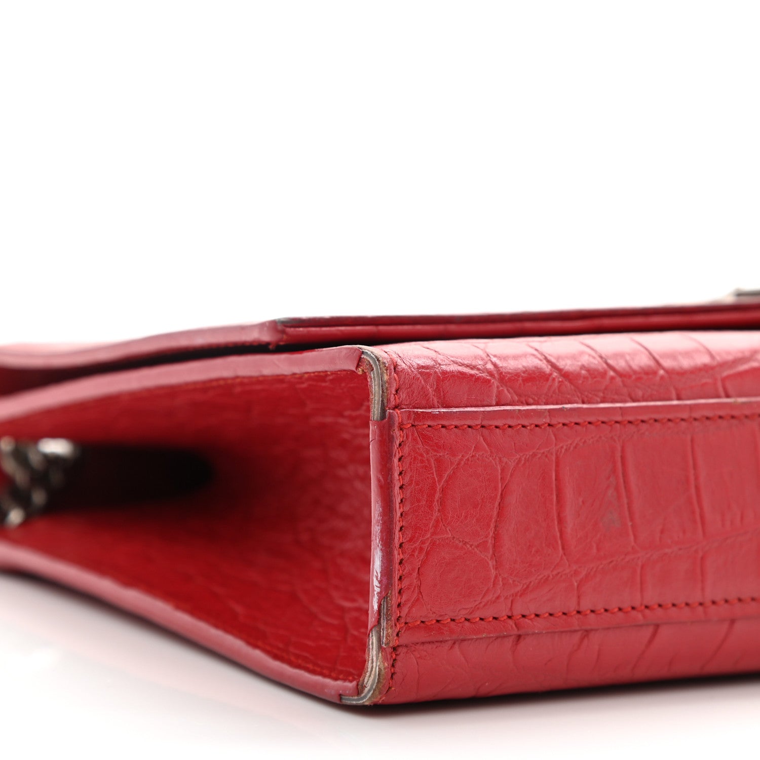Saint Laurent Calfskin Crocodile Embossed Medium Classic Monogram Kate Tassel Satchel Red 10 of 16
