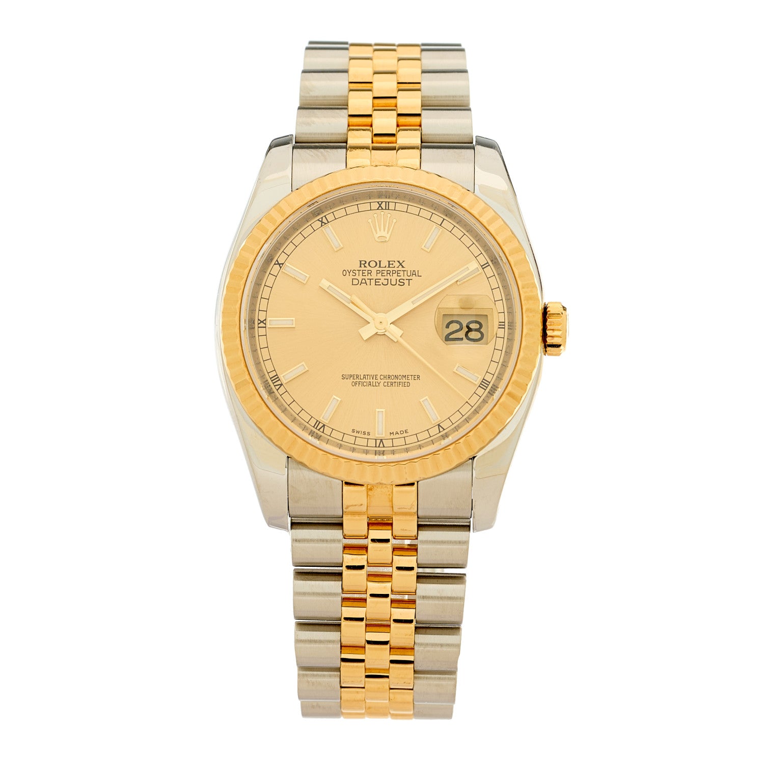 Rolex Stainless Steel 18K Yellow Gold 36mm Oyster Perpetual Datejust Watch Champagne 116233 1 of 5